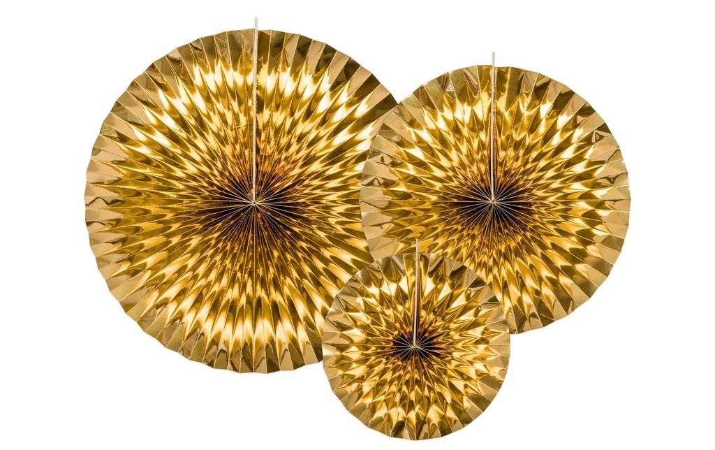 Partydeco Rosettes Métallique 3 pièces, or