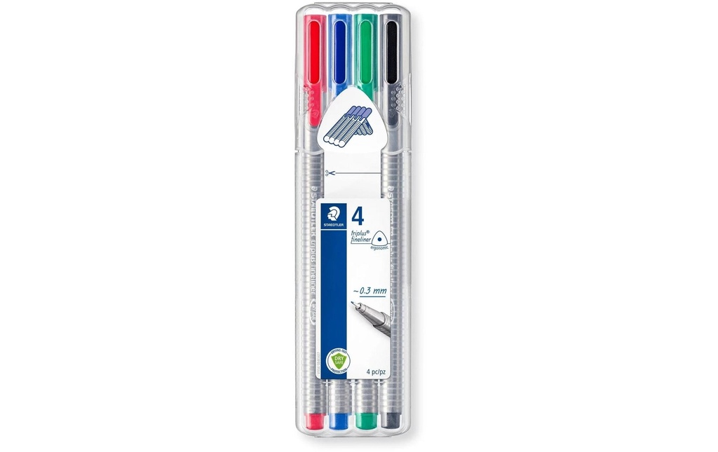 Staedtler Fineliner Triplus 334 4 pièces, couleurs assorties