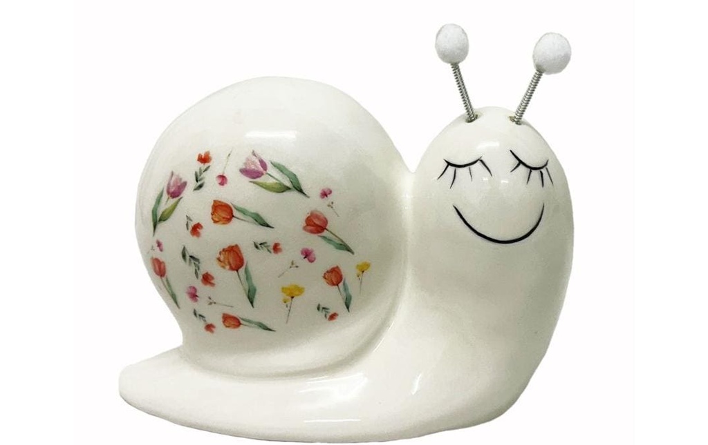 Dameco Objet à exposer Escargot avec motif floral Blanc, 15 x 8 x 10 cm