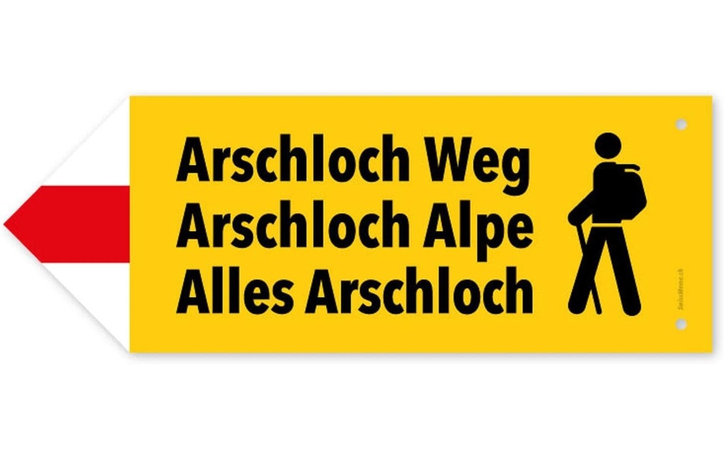 Swissmeme Panneau indicateur Arschloch Alpe, 27.5 x 10 cm