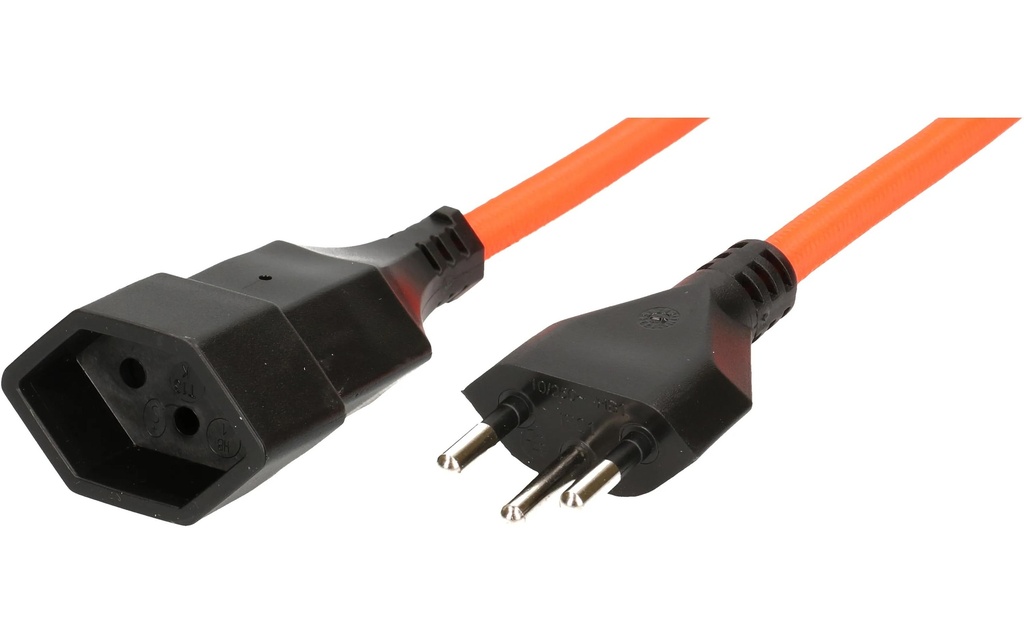 maxTex Rallonge textile H05VV-F3G1.0, 3 m Type 12/Type 13, Orange
