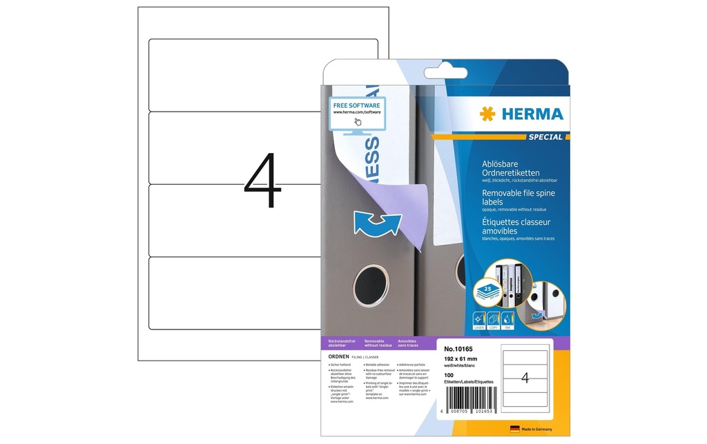 HERMA Étiq.classeur enlevable 192x61 (25 pces)