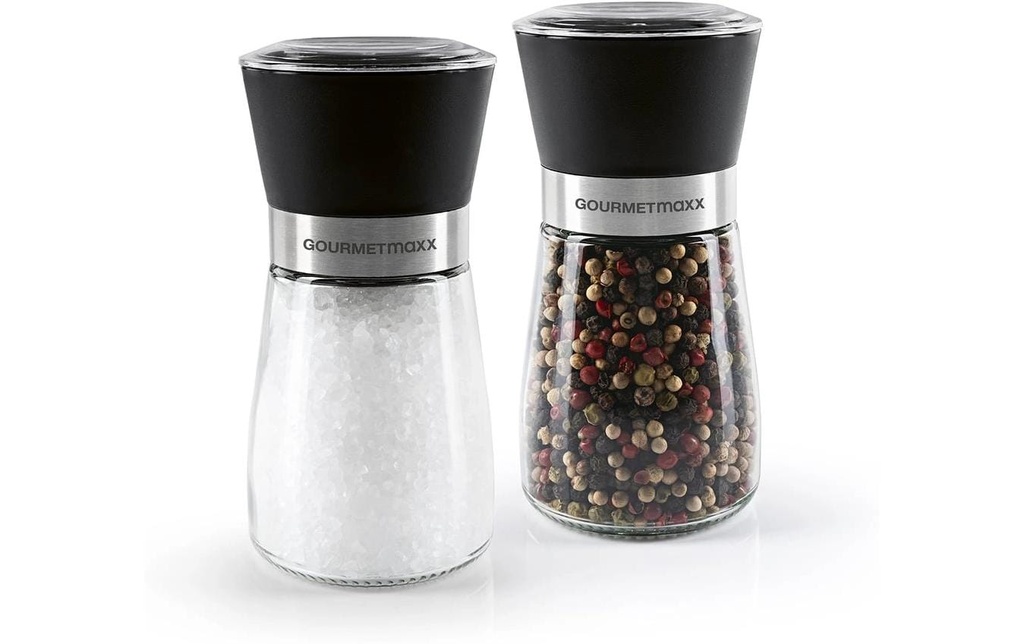 GOURMETmaxx Moulins à sel et à poivre 13 cm, Transparent/Noir