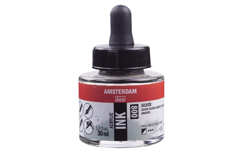 Amsterdam Encre acrylique 800 Argent semi-opaque, 30 ml 30 ml, Argenté