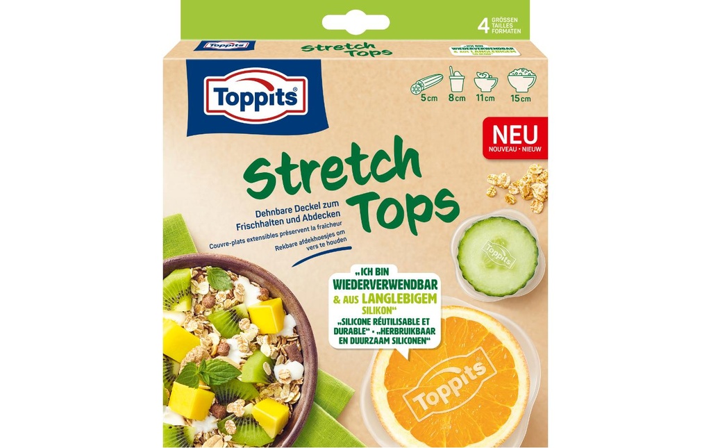 Toppits Couverture des aliments frais Stretch Tops 4 Pièce/s, Transparent