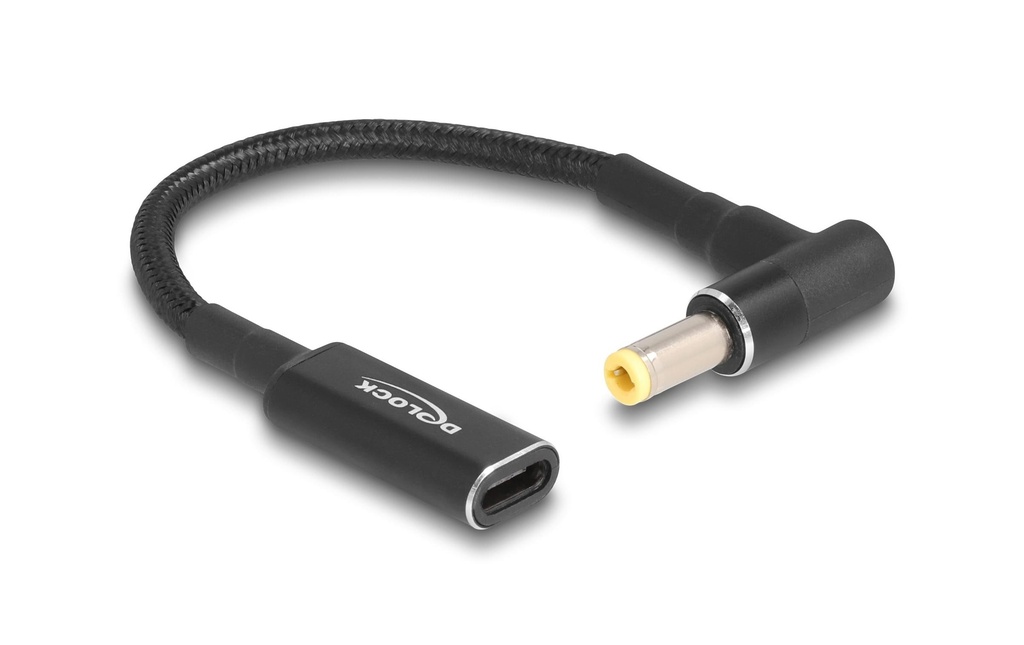 Delock Câble de chargement USB-C à 5.5 x 2.5 mm mâle angulé à 90°, 15 cm