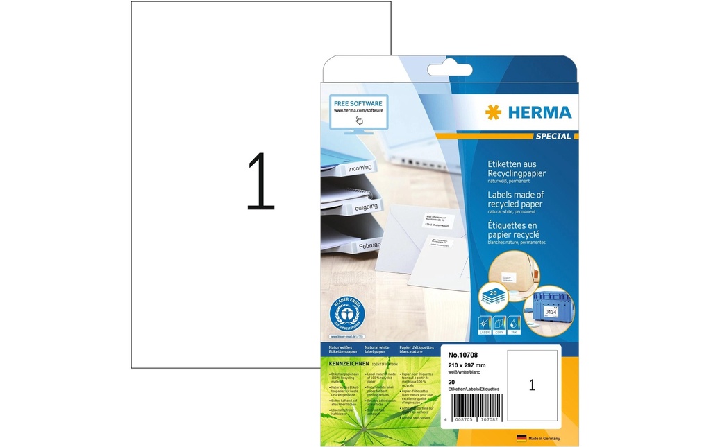 HERMA Étiquettes universelles 210 x 297 mm, 20 feuille