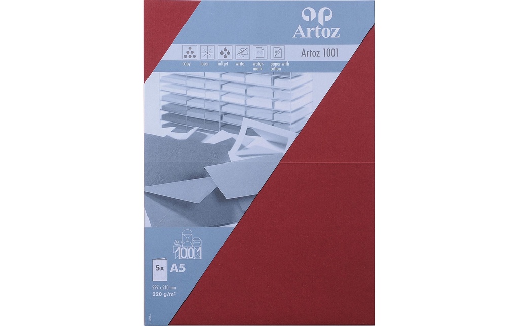 Artoz Carte vierge 1001, A5, 5 feuilles, rouge vin