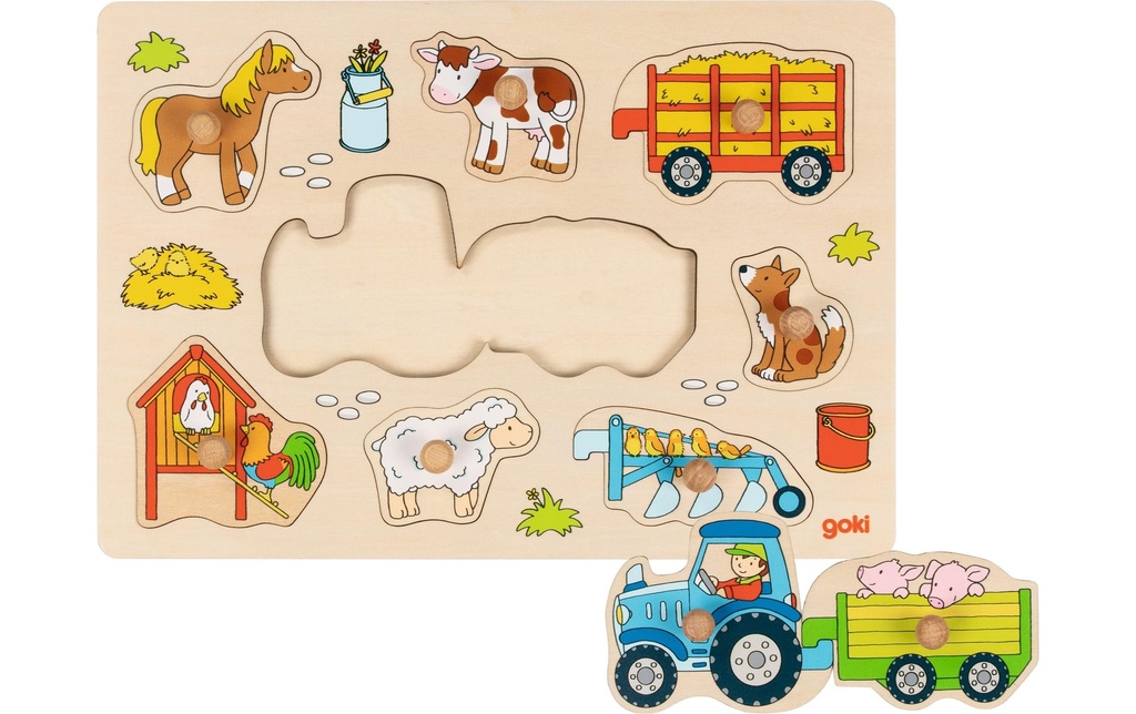 Goki Puzzle à encastrements Tracteur avec remorques