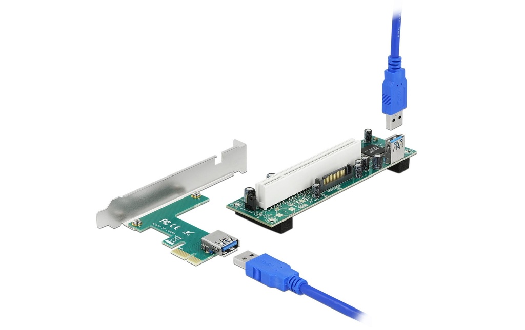 Delock Carte PCI-E riser x1 à 1 x PCI 32 bits slot avec 60 cm de câble