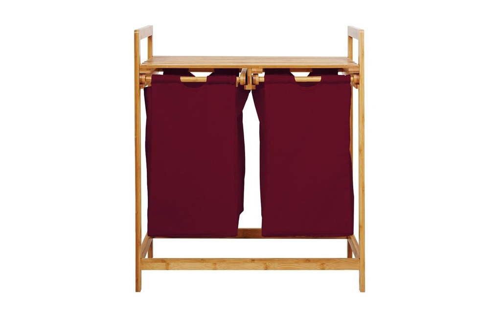 Lumaland Corbeille à linge Bambus 60 l, Rouge foncé/Brun