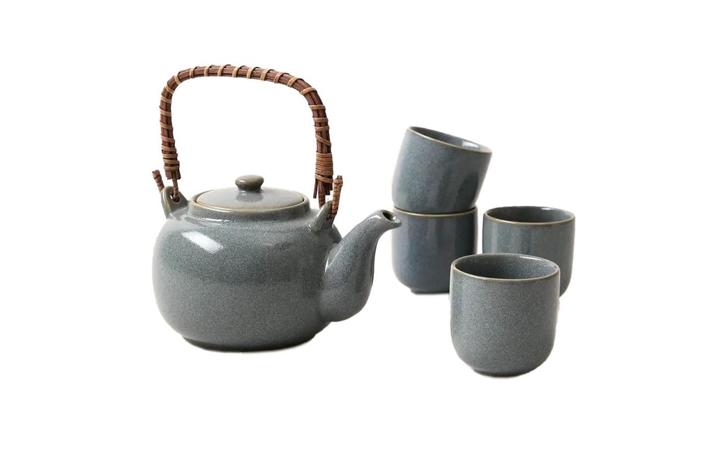 Esmée Set de thé Japandi pichet & 4 tasses 0.7 l, Gris bleu