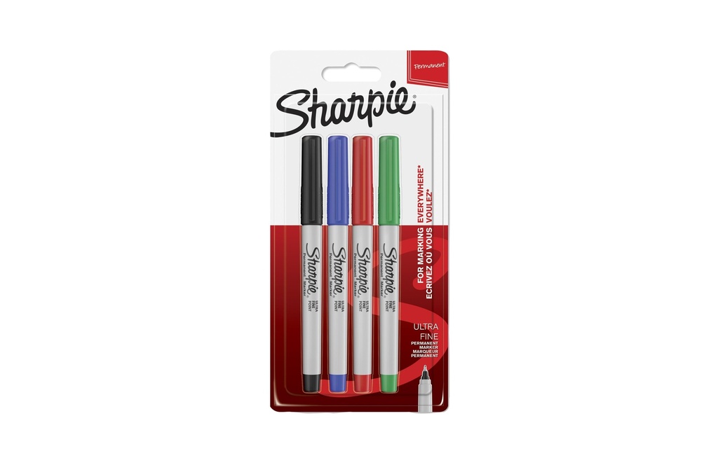 Sharpie Crayon feutre Marqueur permanent ultra-fin Pointe ronde, pack de 4