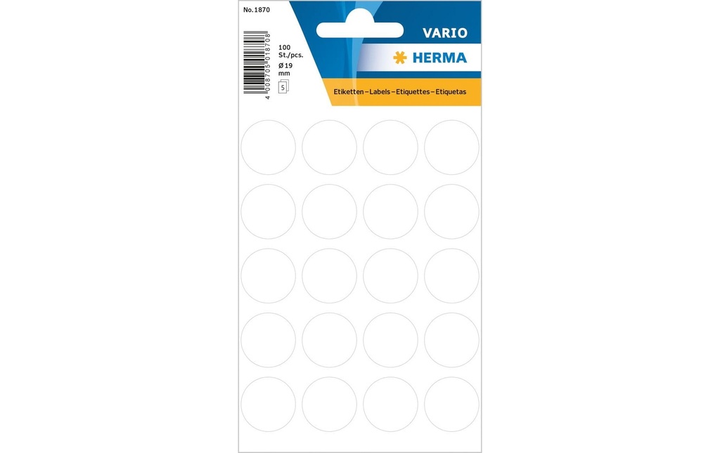 HERMA Pastil.coul.Vario 19mm blanc (5 pces)