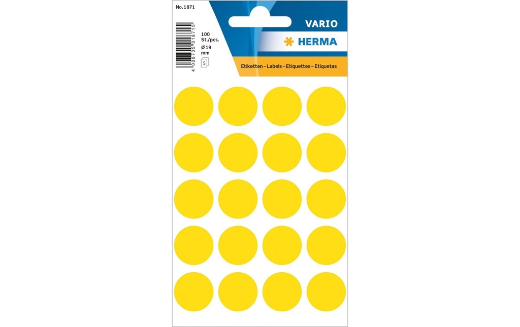 HERMA Pastil.coul.Vario 19mm jaune (5 pces)