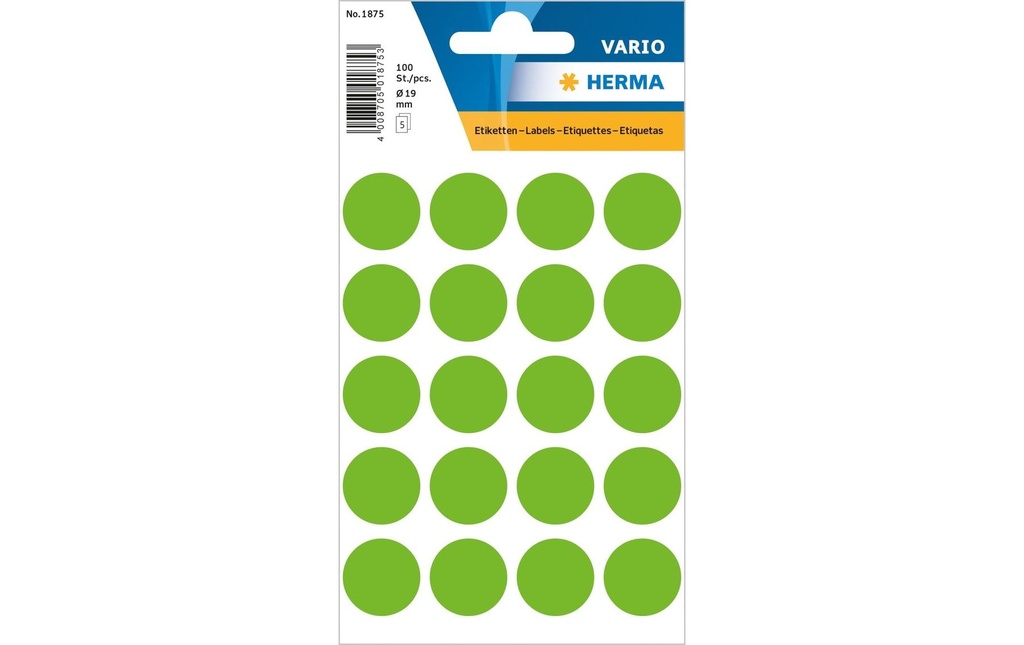 HERMA Pastil.couleur Vario 19mm vert (5 pces)