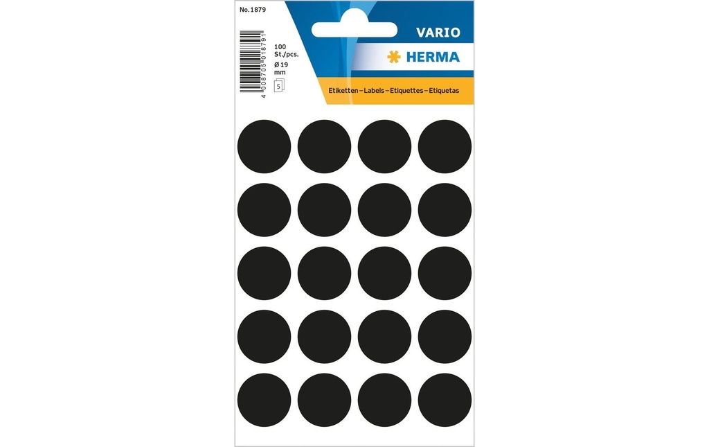 HERMA Pastil.couleur Vario 19mm noir (5 pces)