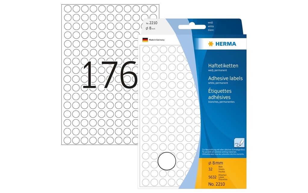 HERMA Etiquettes ronde 8mm blanc (32 pces)