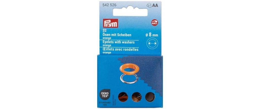 Prym Œillets avec disques, 8 mm orange, argent
