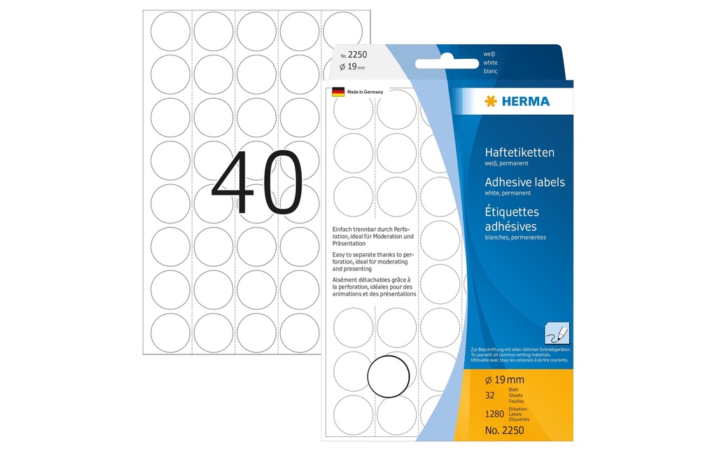 HERMA Etiquettes ronde 19mm blanc (32 pces)