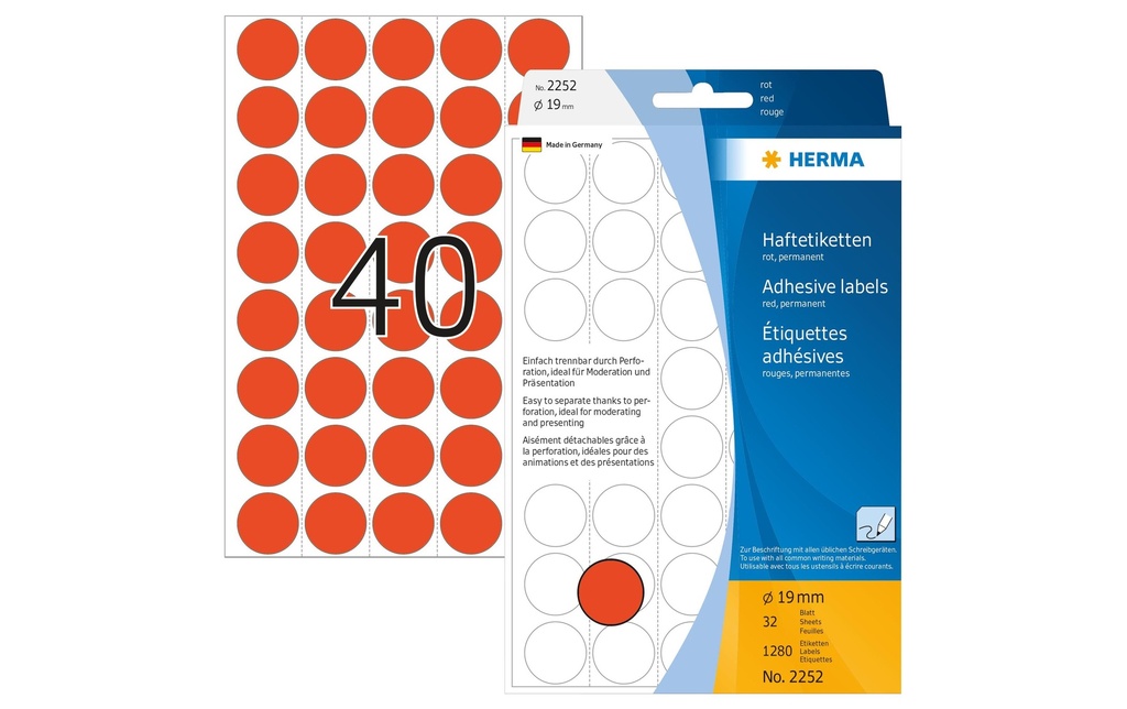HERMA Etiquettes ronde 19 rouge (32 pces)