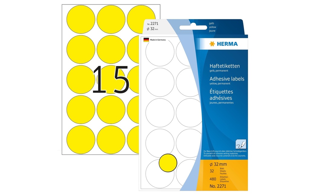 HERMA Etiquettes ronde 32mm jaune (32 pces)