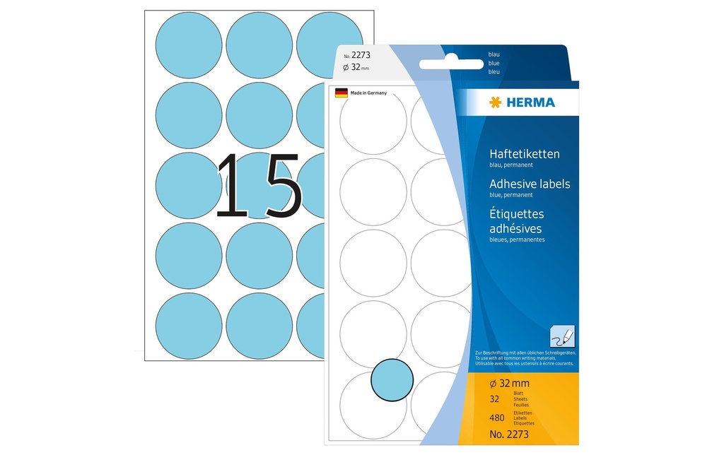HERMA Etiquettes ronde 32mm bleu (32 pces)