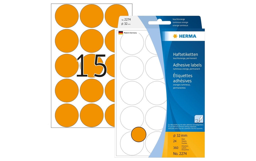 HERMA Etiquettes ronde 32mm orang fl (24 pces)