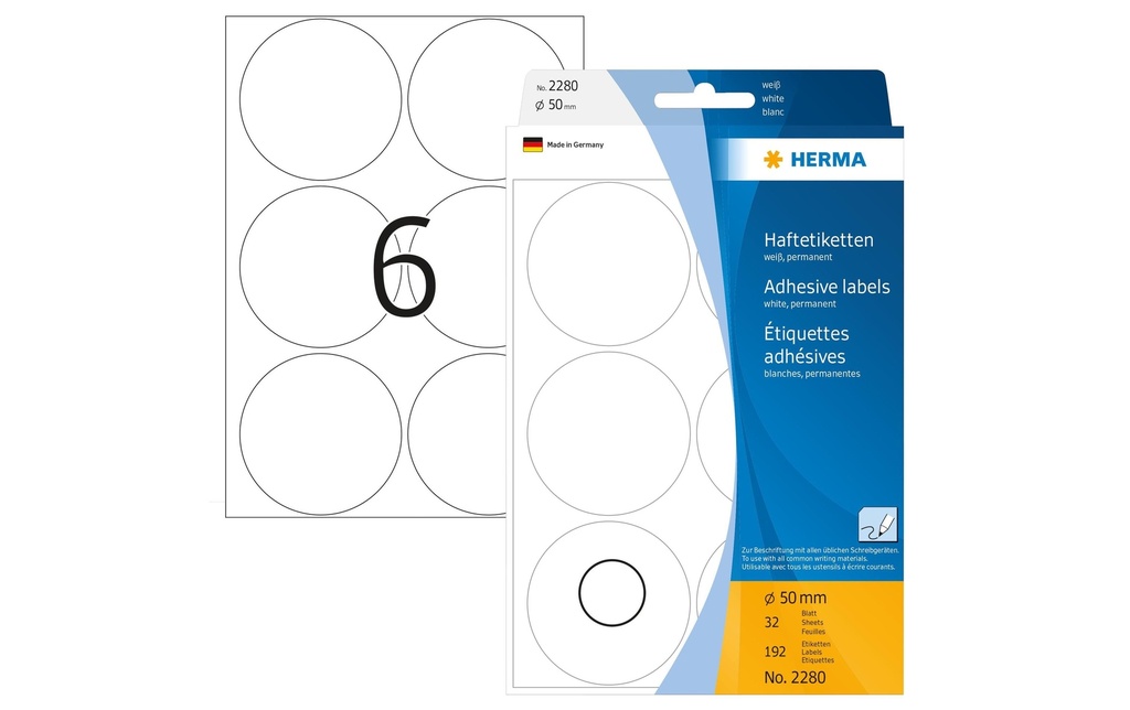 HERMA Etiquettes ronde 50mm blanc (32 pces)