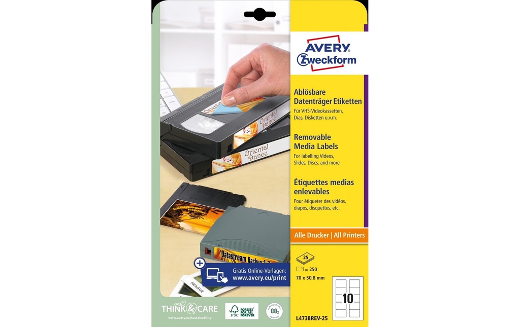 Avery Zweckform Étiquettes de disquettes L4738REV-25 70 x 50,8 mm
