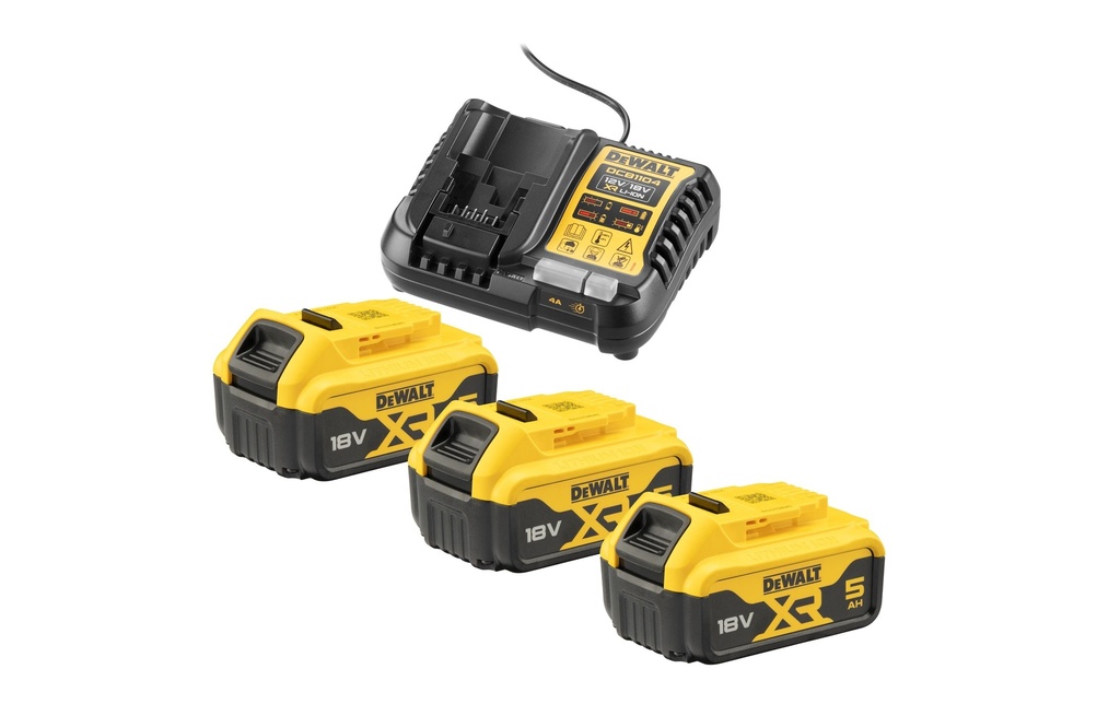 DEWALT Kit de démarrage pour batterie 3x 18 V 5 Ah & chargeur DCB1104