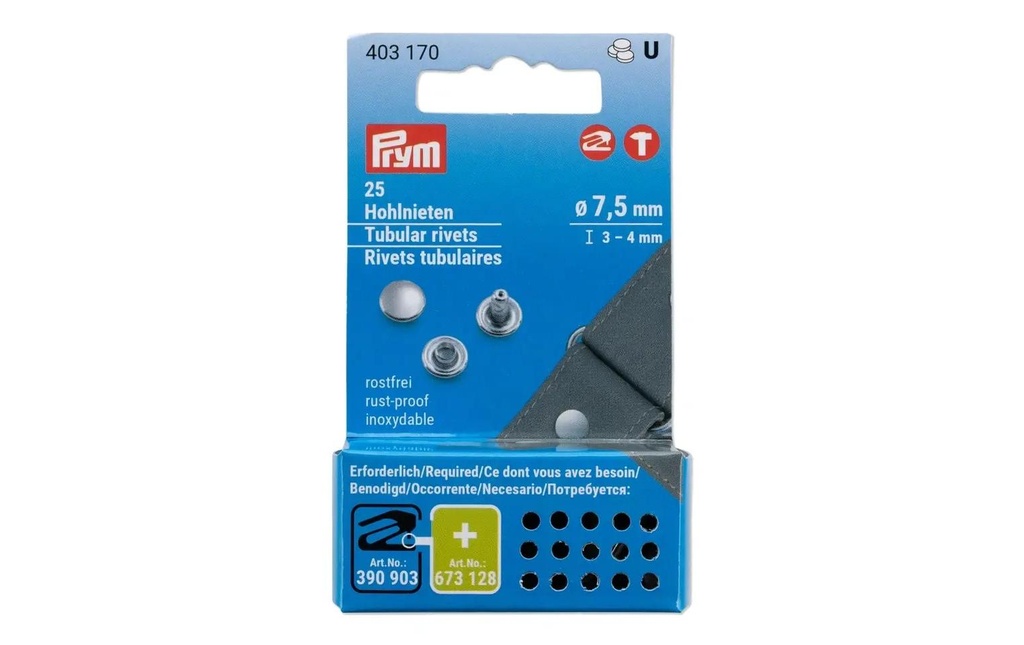 Prym Rivets tubulaires 3 - 4 mm, 25 pièces