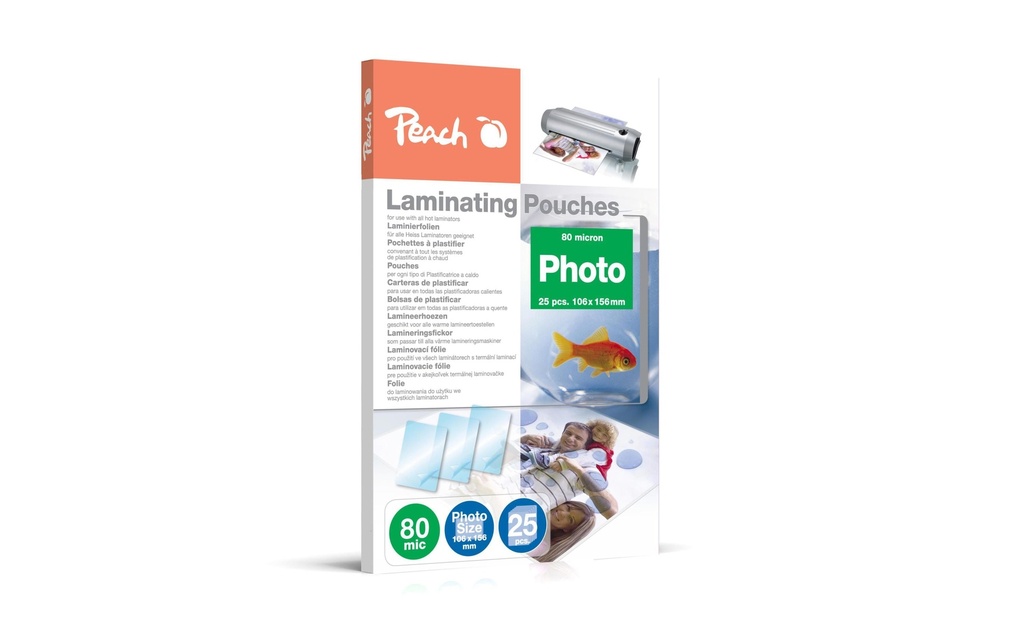 Peach Film laminé 10 x 15 cm, 80 µm, 25 pièces, brillant