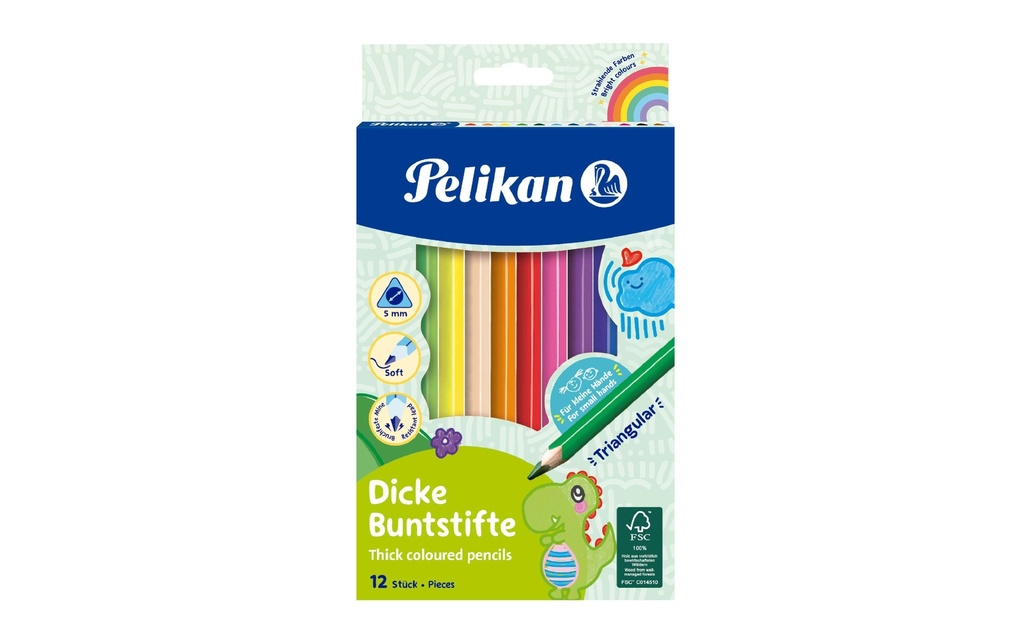 Pelikan Crayons de couleur triangulaire Dick, jeu de 12