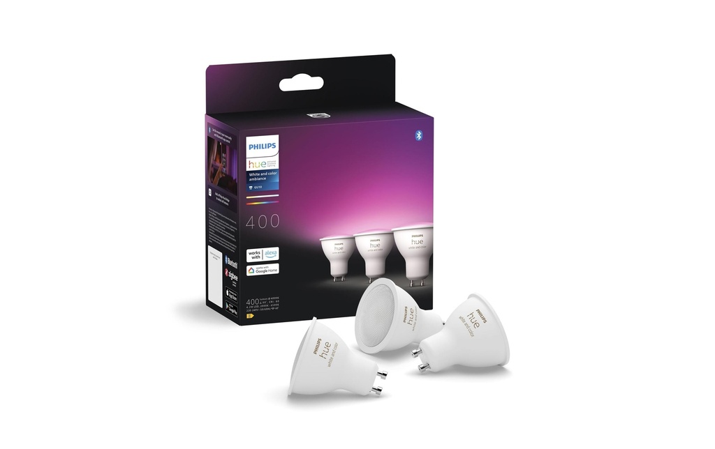 Philips Hue Ambiance blanche et couleur Pack de trois GU10 3 x 400 lm