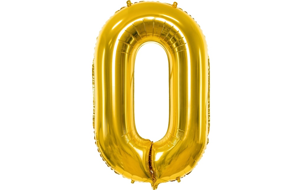 Partydeco Ballon en aluminium Nombre 0 grand 86 cm, doré, 1 pièce