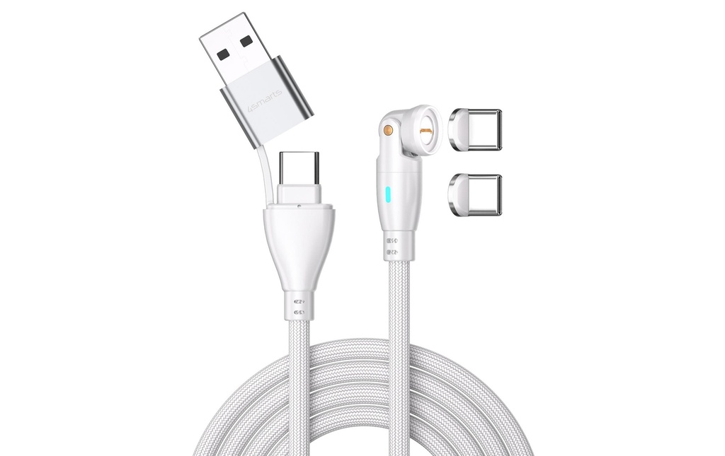 4smarts Câble USB C/A 540° Câble magnétique GravityCord 100W 1.8 m Blanc