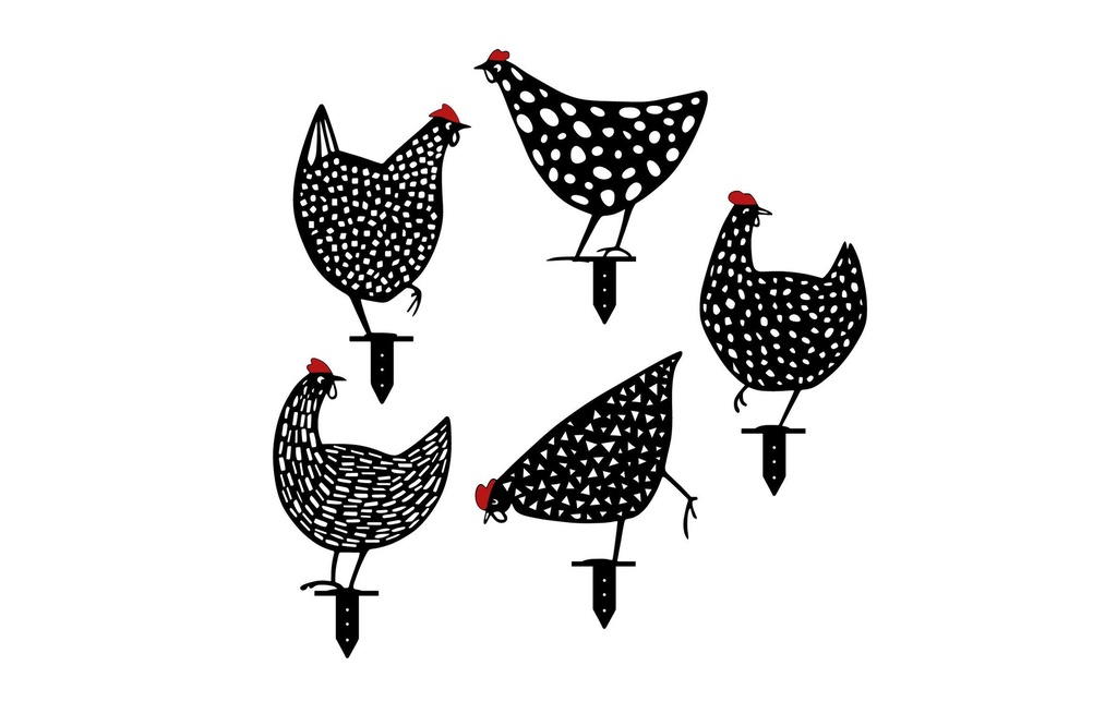 Wallxpert Pancarte de jardin Poule 30 cm, Set de 5 pièces, Noir