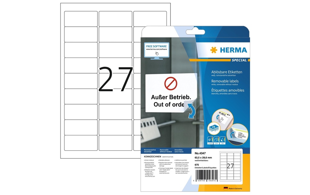 HERMA Etiquettes enlevable 63.5x29.6 (25 pces)