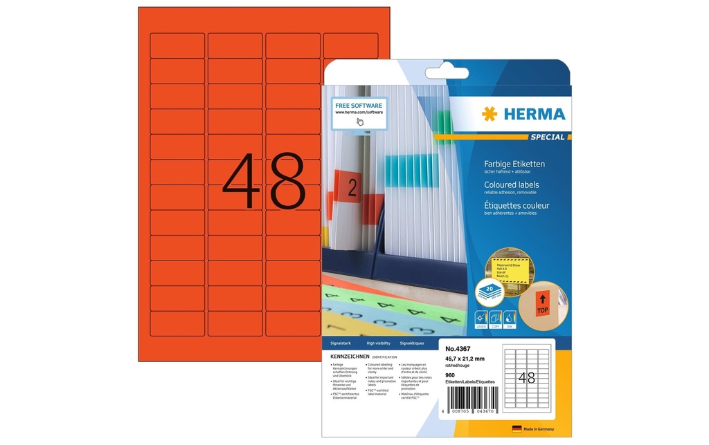 HERMA Etiqu.Spec.45.7x21.2 rouge (20 pces)