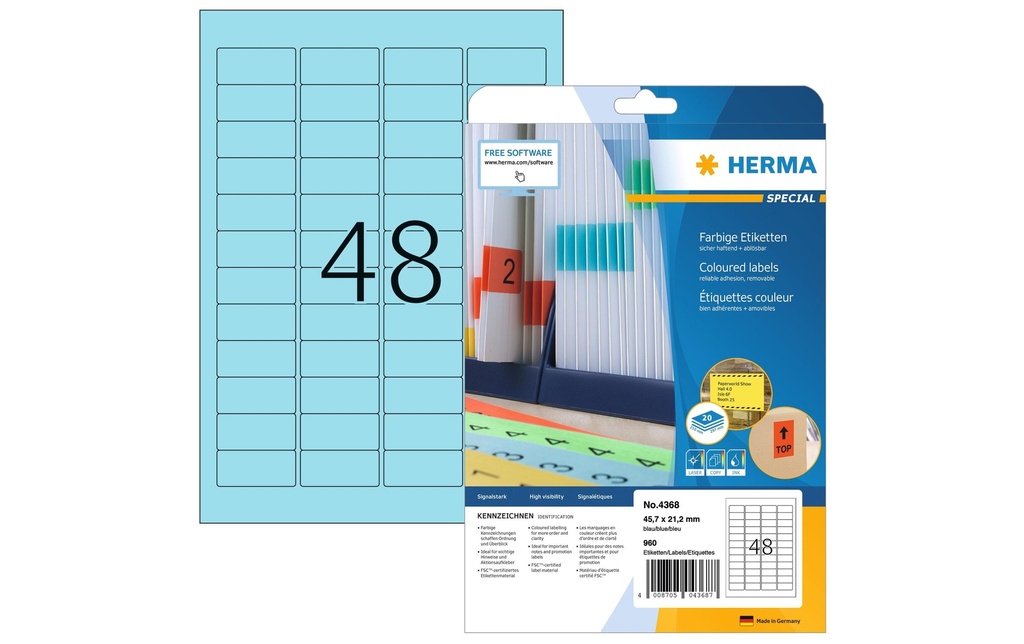 HERMA Etiqu.Spec.45.7x21.2 bleu (20 pces)