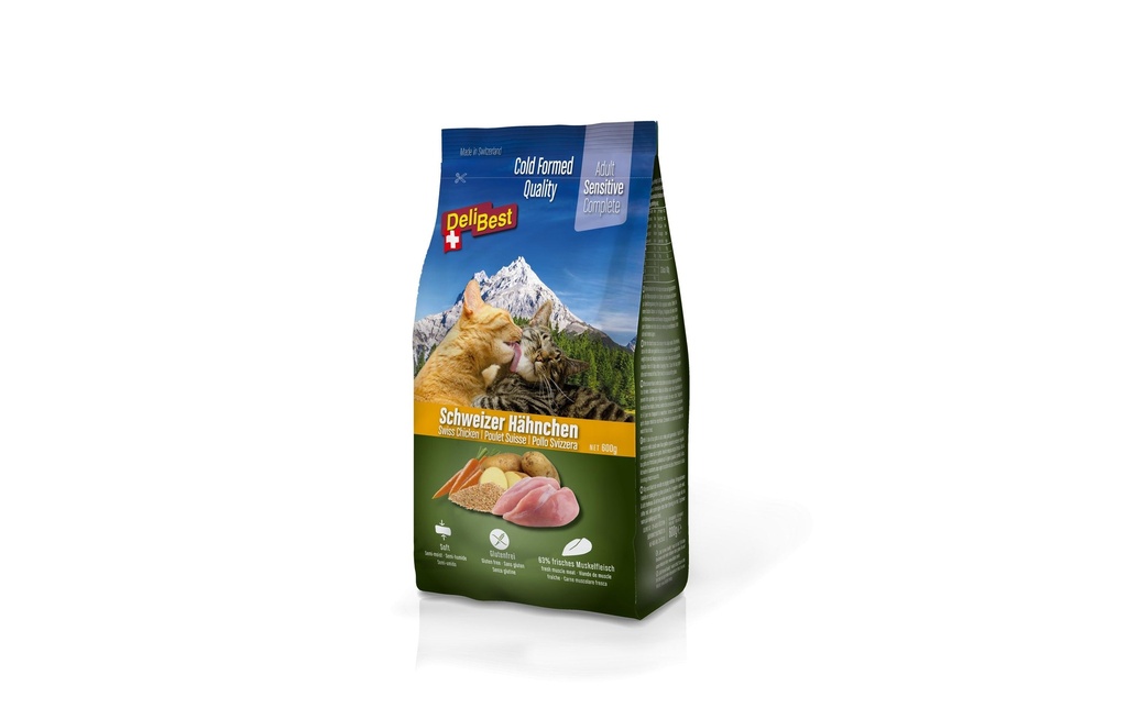 DeliBest Aliments mi-humides pour animaux Premium Complete Sensitive Cat, Poulet, 600 g