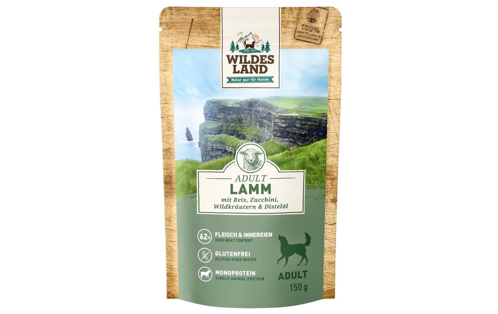 Wildes Land Alimentation humide Agneau avec riz, courgettes & herbes sauvages 150 g