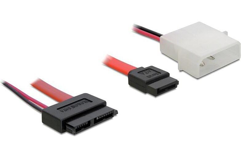 Delock Câble slim-SATA rouge, électricité Molex, 30 cm