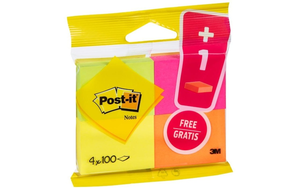 Post-it Fiche de bloc-notes Post-it 5.1 x 3.8 cm, 4 blocs de 100 feuilles chacun