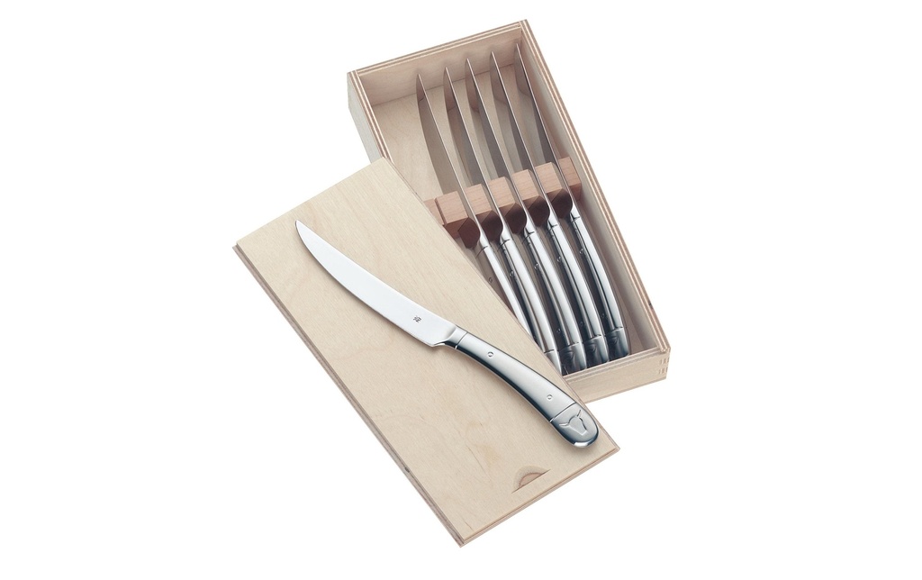 WMF Kits de couverts à steak dans une caisse en bois 6-parties, Argenté