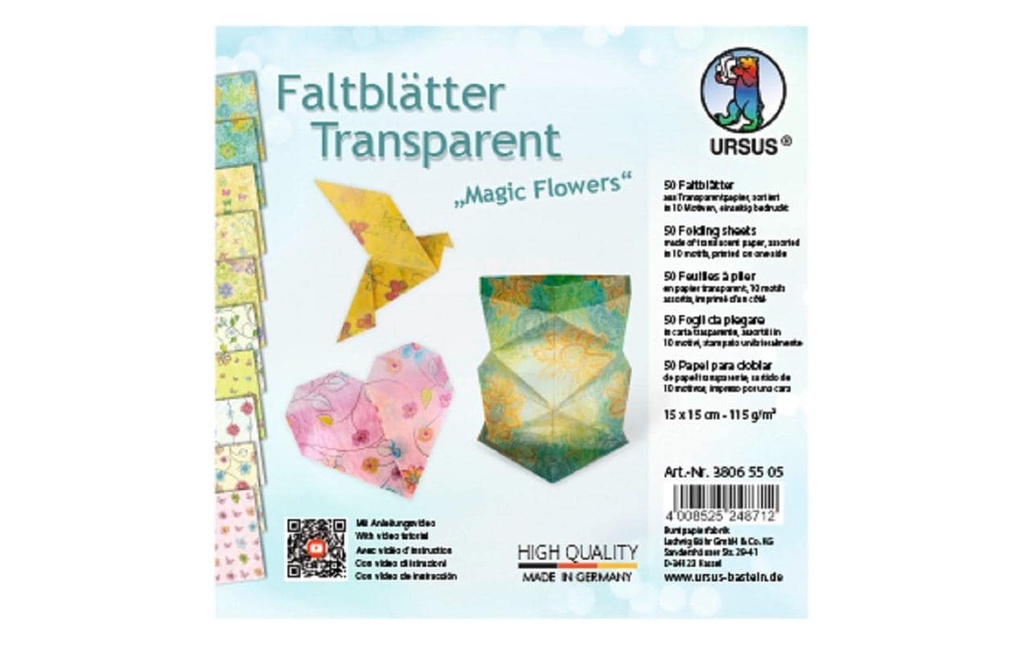 URSUS Feuilles origami Fleurs magiques 15 x 15 cm, 115 g/m², 50 feuilles