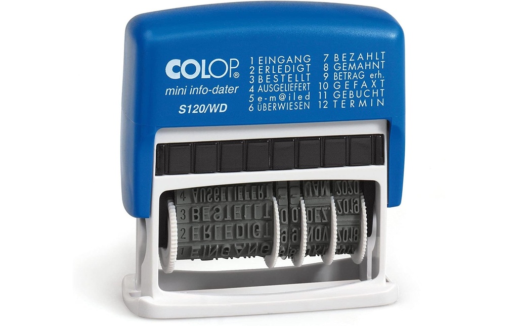 Colop Tampon Dater S120/WD Lettres/chiffres, bleu/noir