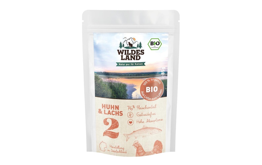 Wildes Land Alimentation humide Adult BIO Poulet &amp; Saumon 85 g