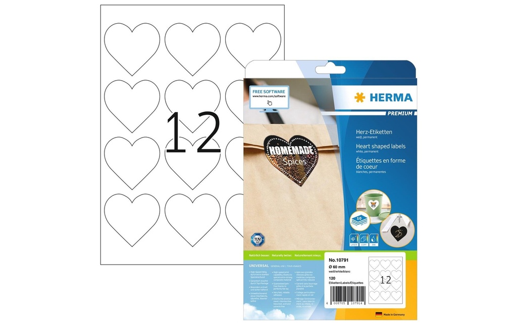 Herma Stickers Autocollant à motif Coeurs Blanc10 feuilles avec 12 autocollants chacune